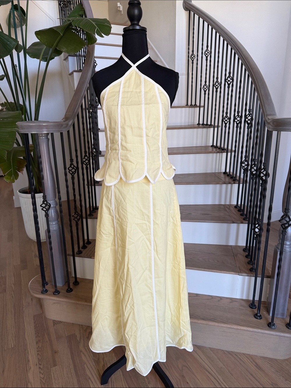 NWT Commense Yellow Halter Scallop-Trim Maxi Skirt SET (M)